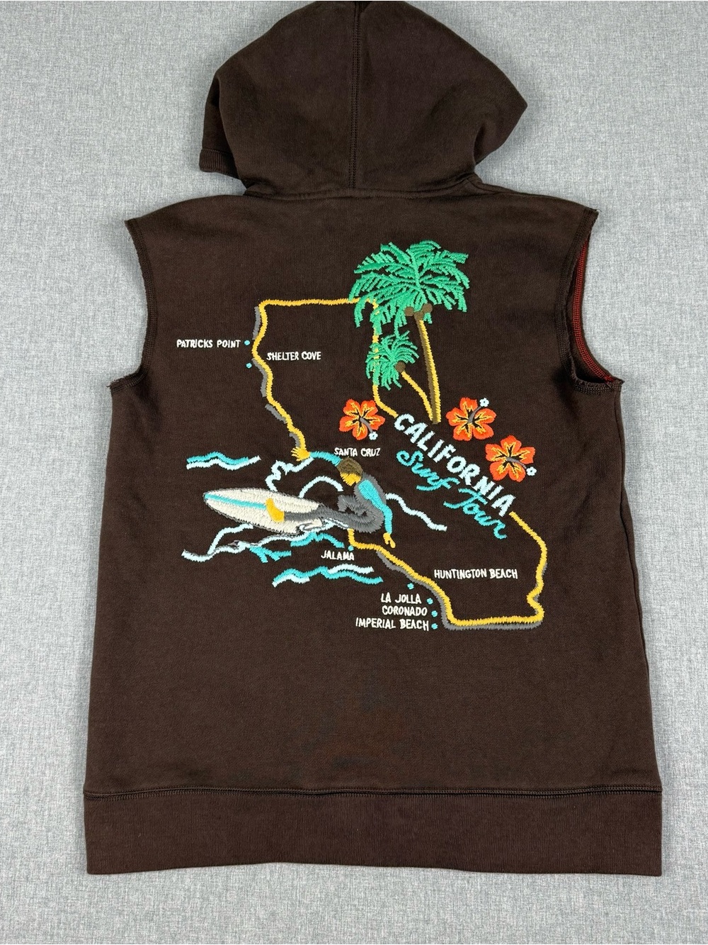 Gap Kids Brown Surf Shop Sleeveless Hoodie XXL 14-16 Y2K Embroidered